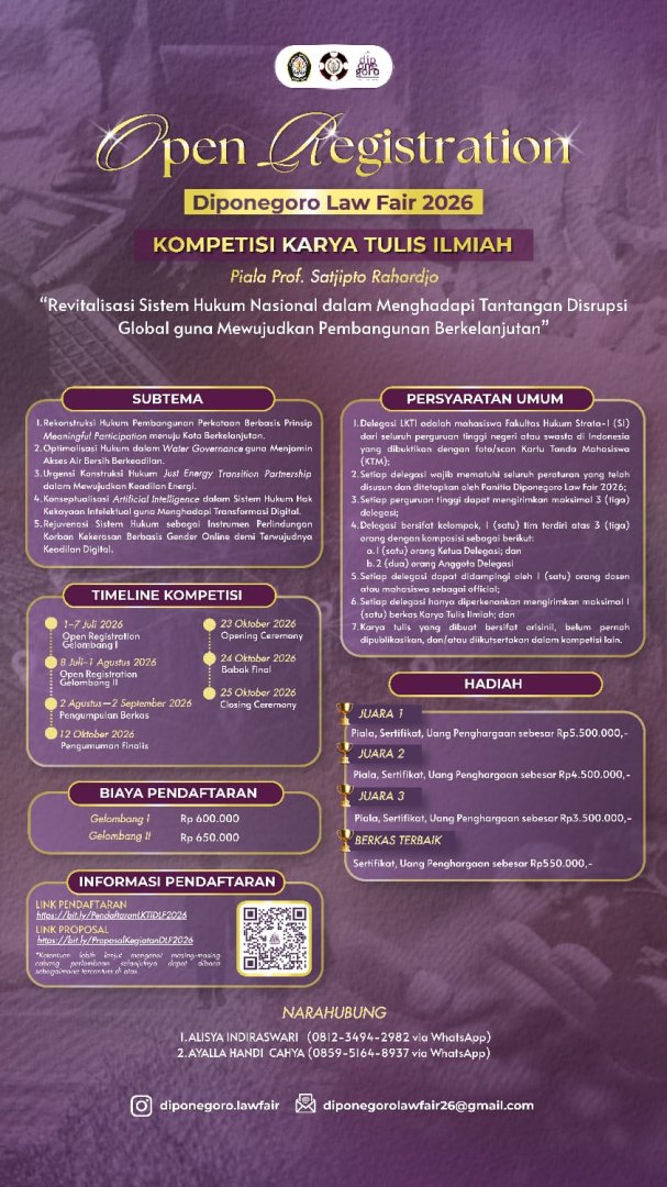 OPEN REGISTRATION DELEGASI DIPONEGORO LAW FAIR 2026